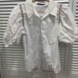 Ina White Blouse with Puff Embellished Sleeves